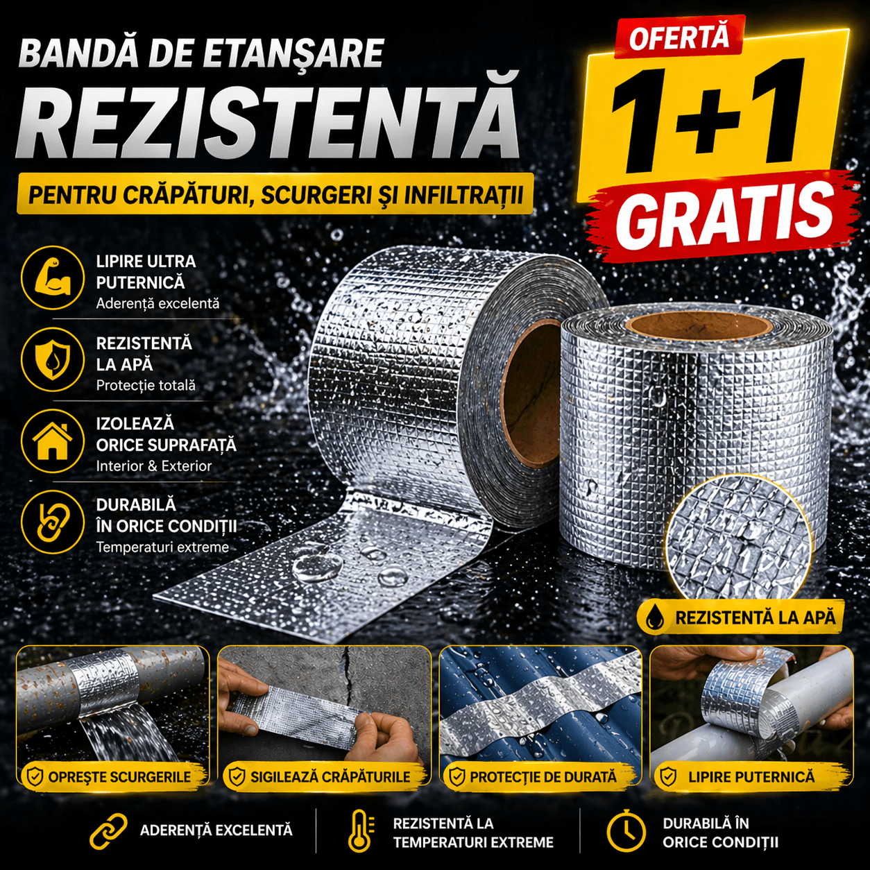 Bandă de etanșare crăpături și infiltrații  1+1 GRATIS