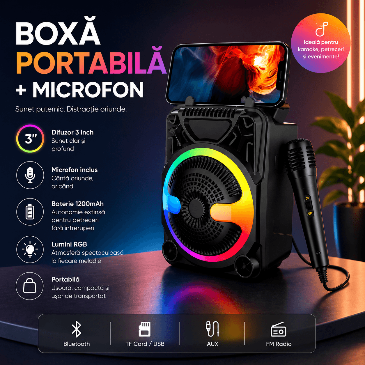 Boxa portabila cu microfon