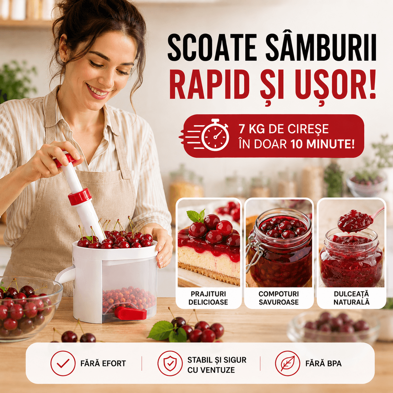 Aparat de scos sâmburi pentru cireșe și vișine