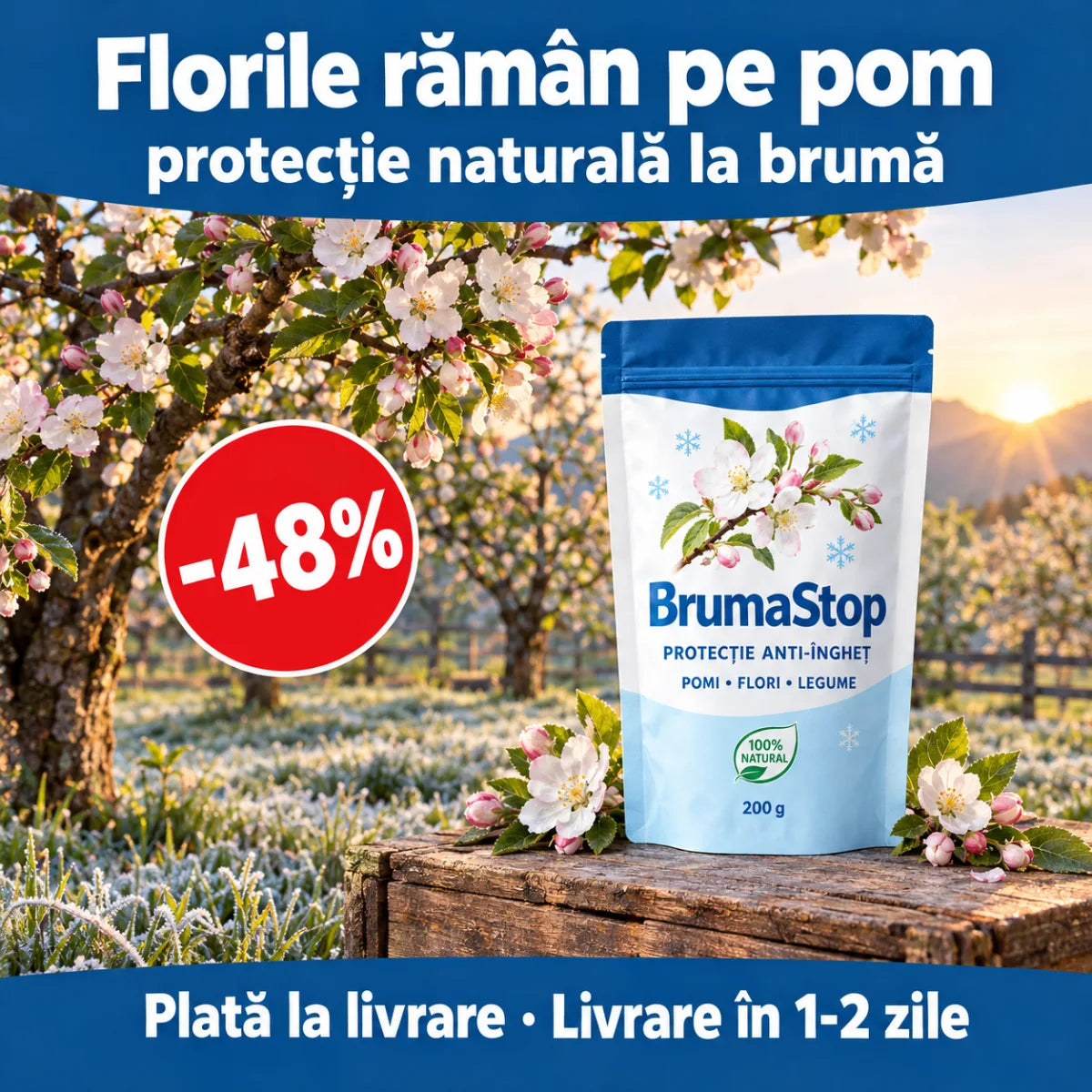 BrumaStop — Protecție Naturală Anti-Îngheț pentru Pomi, Flori și Legume | 200 g