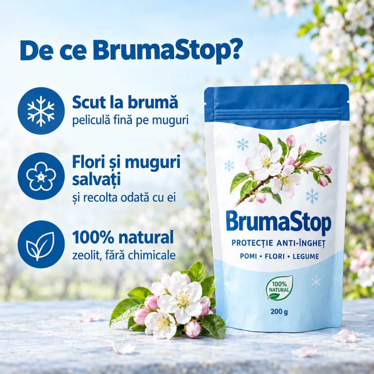 BrumaStop — Protecție Naturală Anti-Îngheț pentru Pomi, Flori și Legume | 200 g