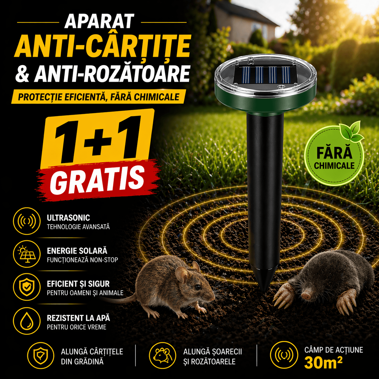 Aparat anti cârtițe și rozătoare 1+1 GRATIS