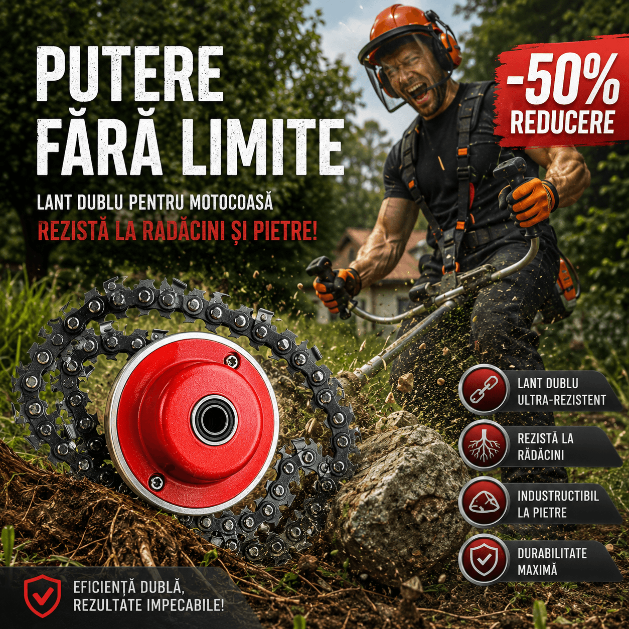 Mosor Metalic cu Lanț Dublu pentru Motocoasă
