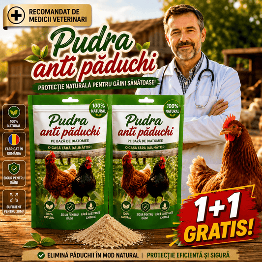 Pudră Naturală Anti-Păduchi pentru Găini 1+1 GRATIS