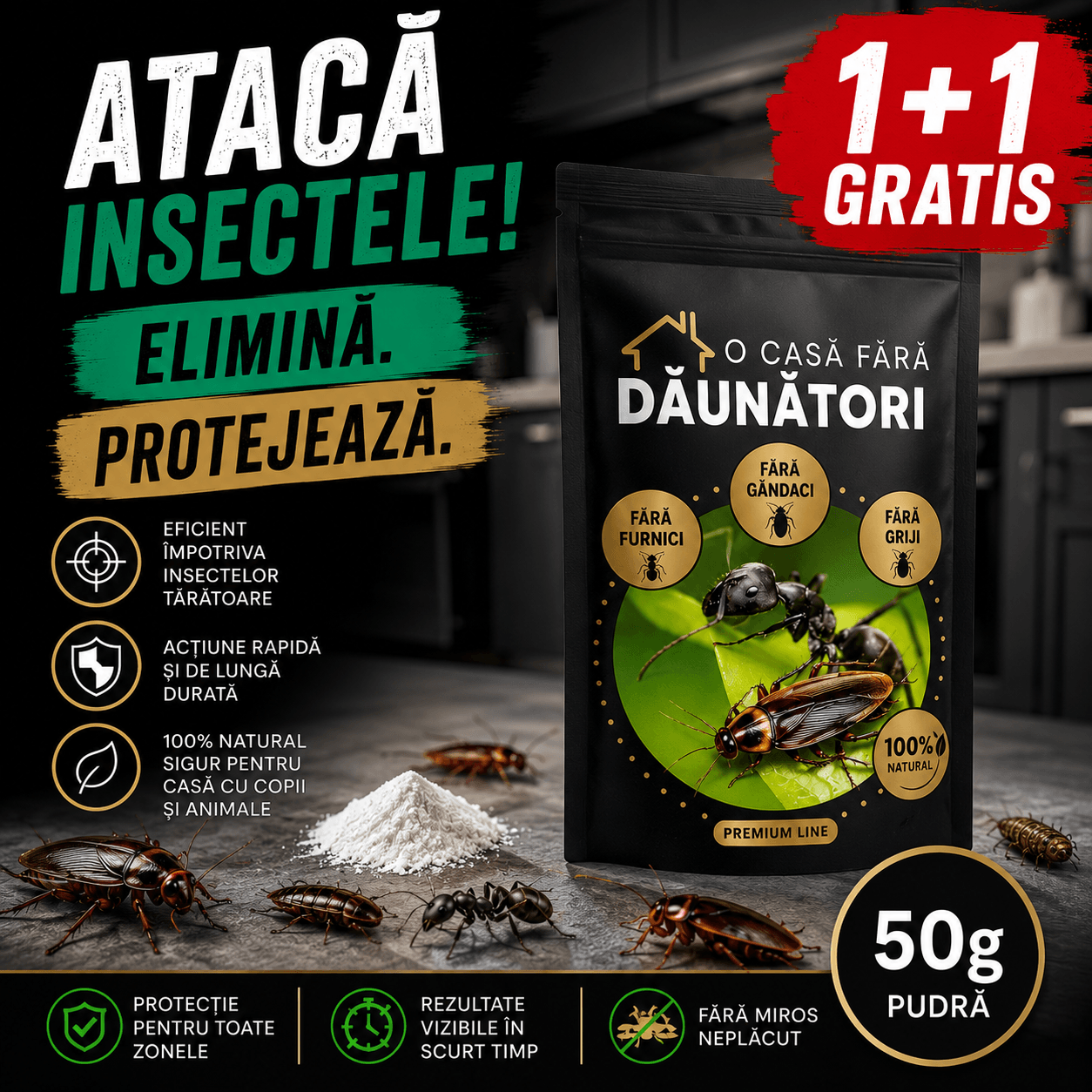 Pulbere Anti Gândaci & Furnici 1+1 GRATIS