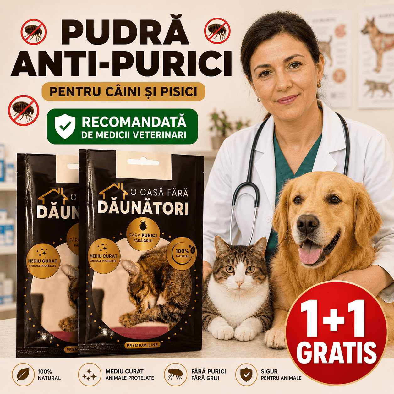 Pulbere anti-purici 1+1 GRATIS