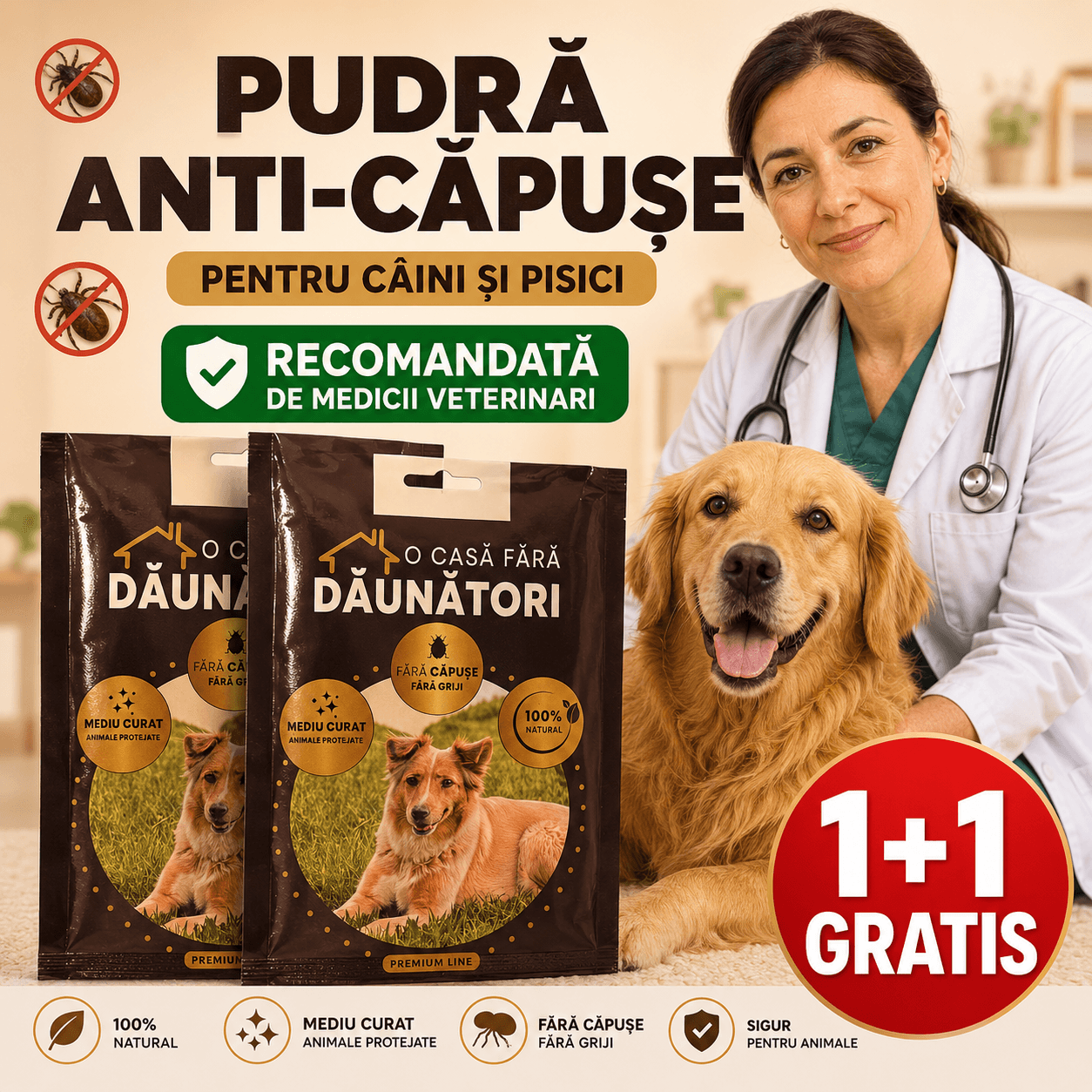 Pulbere Anti-Căpușe 1+1 GRATIS