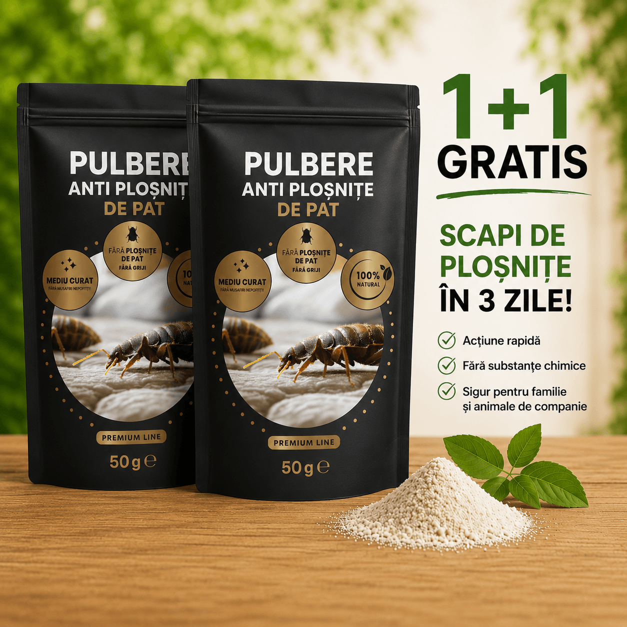 Pulbere Naturală Anti-Ploșnițe de pat | 1+1 GRATIS