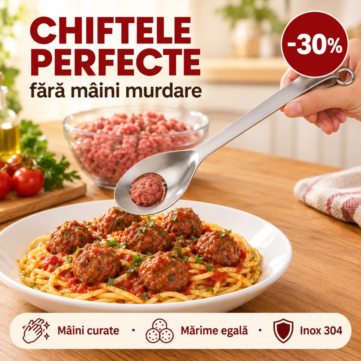 Lingură Inox pentru Chiftele Perfecte